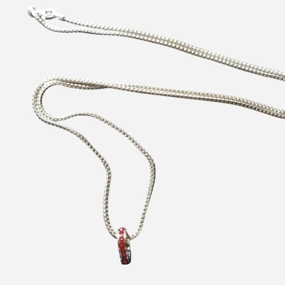 Sterling Silver Red Crystal Pendant On 24" Chain Also Sterling Silver - Picture 5 of 9